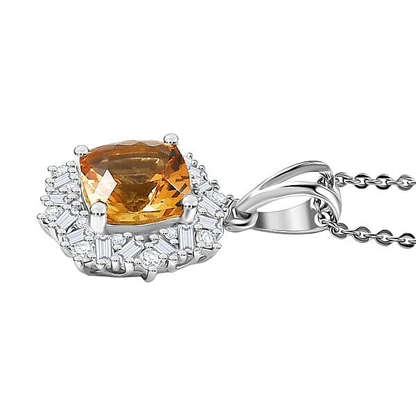 D'Joy Marialite Moissanite Art Deco Pendant Necklace In Rhodium Over Sterling Silver 1.75 Ctw (20 Inches)
