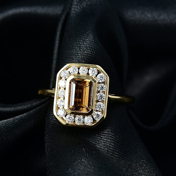D'Joy Marialite Moissanite Art Deco Ring In 18K Vermeil YG Over Sterling Silver 1.35 Ctw