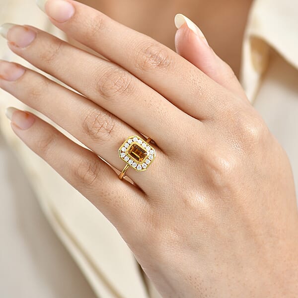 D'Joy Marialite Moissanite Art Deco Ring In 18K Vermeil YG Over Sterling Silver 1.35 Ctw