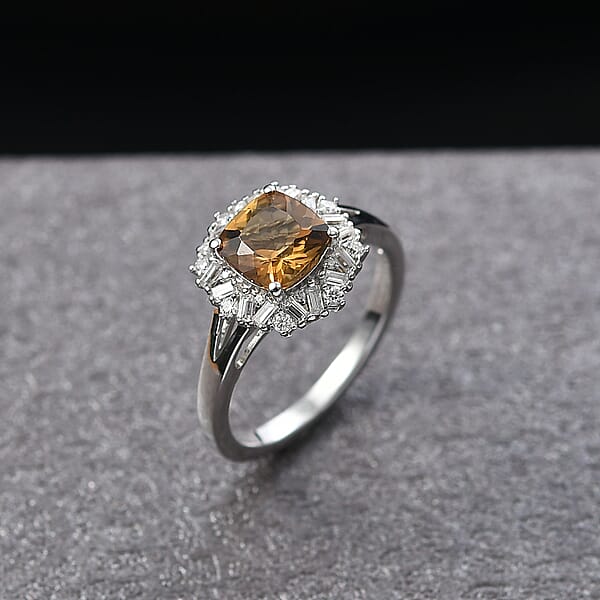 D'Joy Marialite Moissanite Art Deco Ring In Rhodium Over Sterling Silver 1.75 Ctw