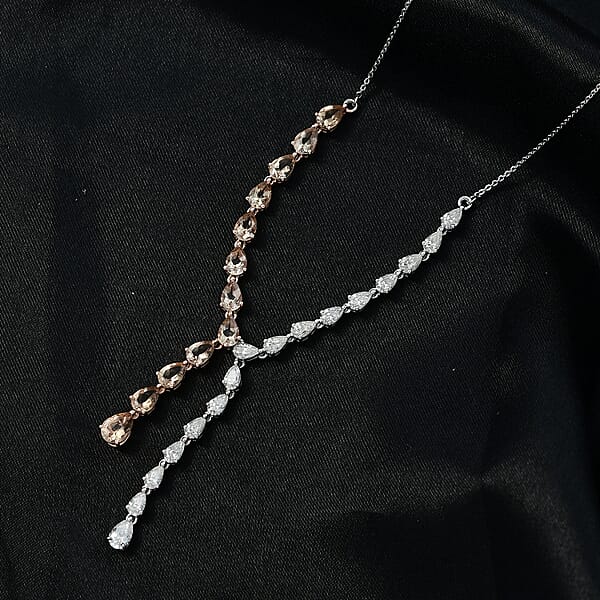 D'Joy Marialite Moissanite Drop Necklace In 18K Vermeil RG And Rhodium Over Sterling Silver 8.10 Ctw (18-20 Inches)
