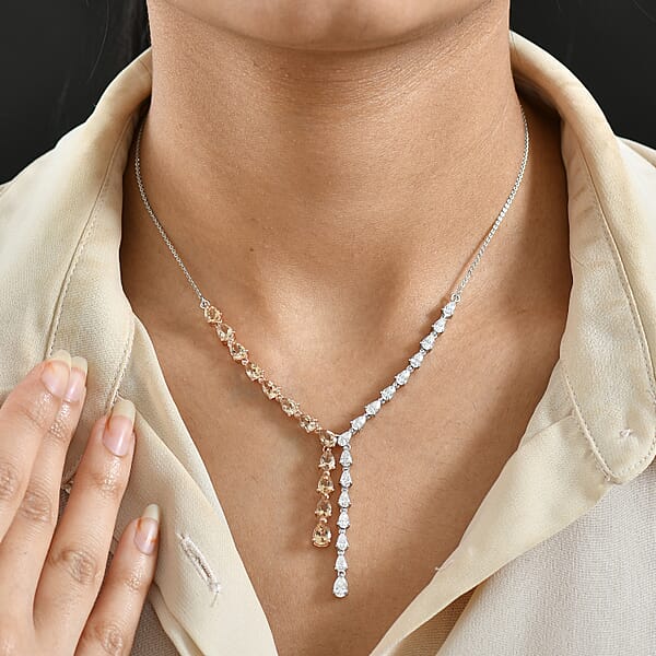 D'Joy Marialite Moissanite Drop Necklace In 18K Vermeil RG And Rhodium Over Sterling Silver 8.10 Ctw (18-20 Inches)