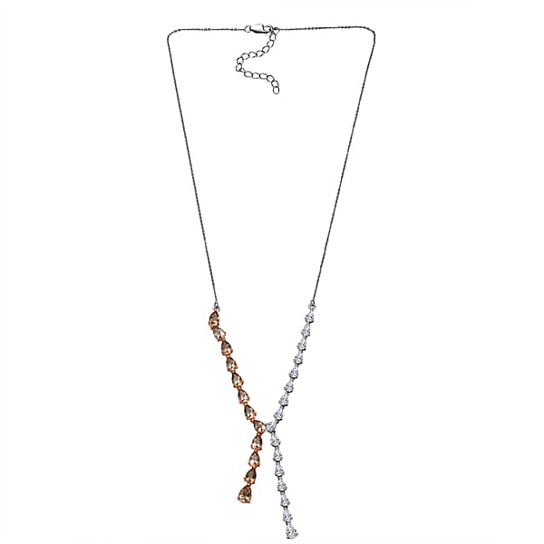 D'Joy Marialite Moissanite Drop Necklace In 18K Vermeil RG And Rhodium Over Sterling Silver 8.10 Ctw (18-20 Inches)
