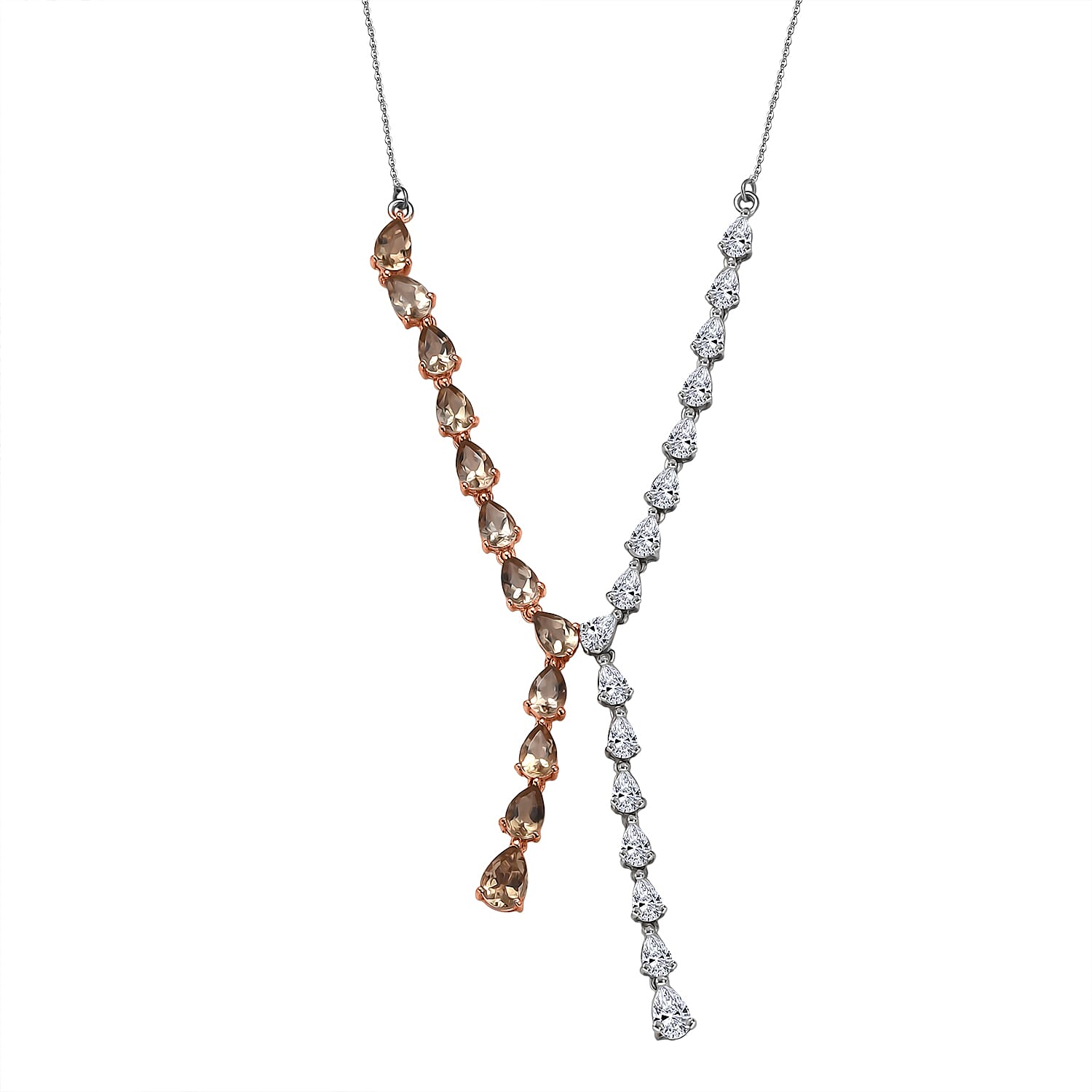 D'Joy Marialite Moissanite Drop Necklace in 18K Vermeil RG and Rhodium Over Sterling Silver 8.10 ctw (18-20 Inches)