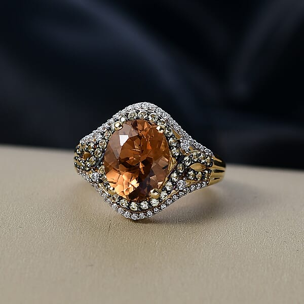 D'Joy Marialite Multi Gemstone Art Deco Ring In 18K Vermeil YG Over Sterling Silver 3.85 Ctw