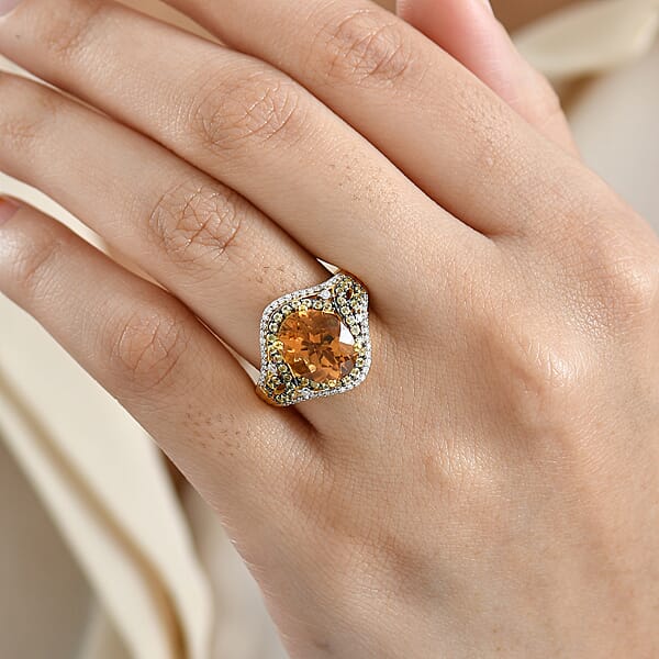 D'Joy Marialite Multi Gemstone Art Deco Ring In 18K Vermeil YG Over Sterling Silver 3.85 Ctw