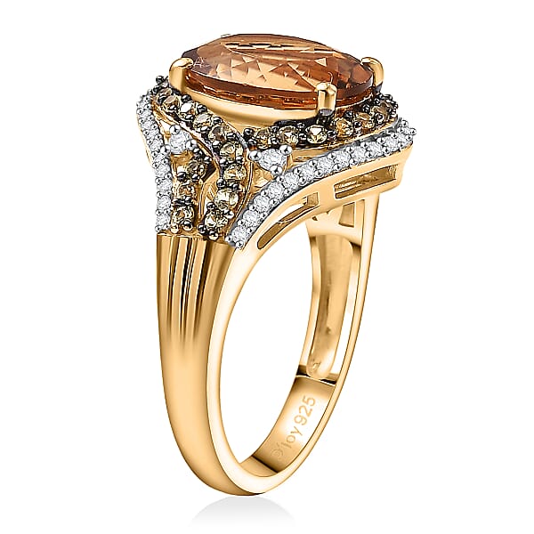 D'Joy Marialite Multi Gemstone Art Deco Ring In 18K Vermeil YG Over Sterling Silver 3.85 Ctw