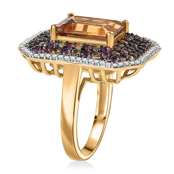D'Joy Marialite Multi Gemstone Art Deco Ring In 18K Vermeil YG Over Sterling Silver 6.20 Ctw
