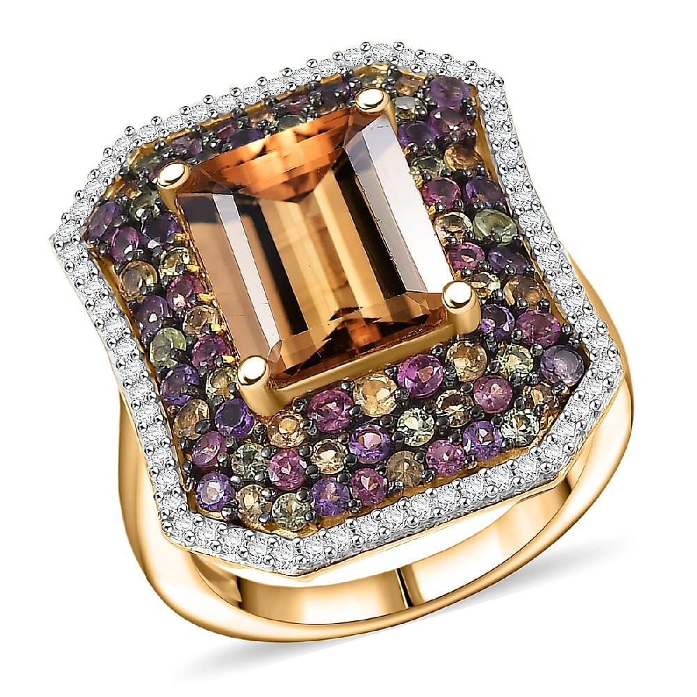 D'Joy Marialite Multi Gemstone Art Deco Ring in 18K Vermeil YG Over Sterling Silver 6.20 ctw