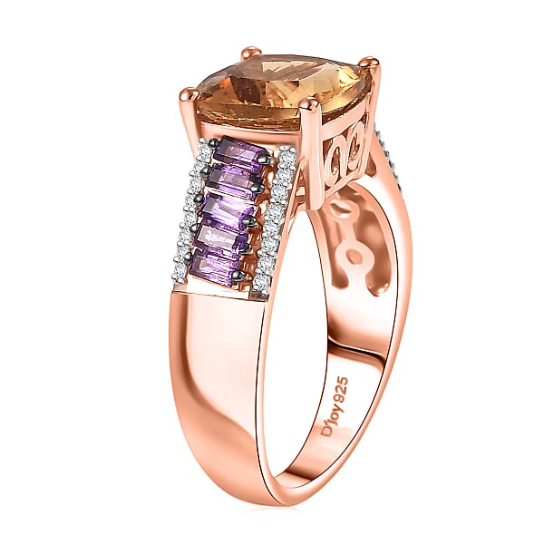 D'Joy Marialite Multi Gemstone Art Deco Ring In 18K Vermeil RG Over Sterling Silver 3.50 Ctw