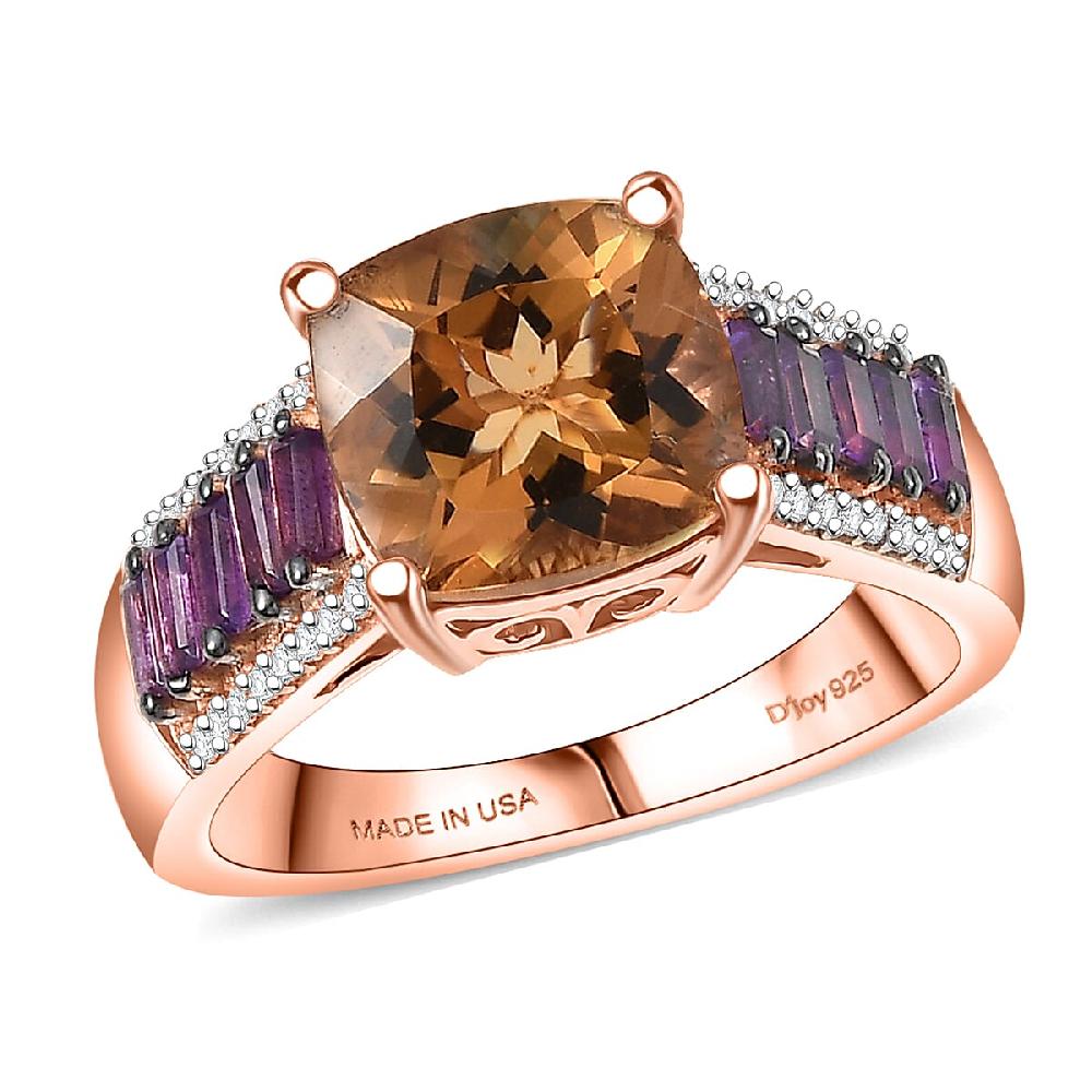 D'Joy Marialite Multi Gemstone Art Deco Ring in 18K Vermeil RG Over Sterling Silver 3.50 ctw