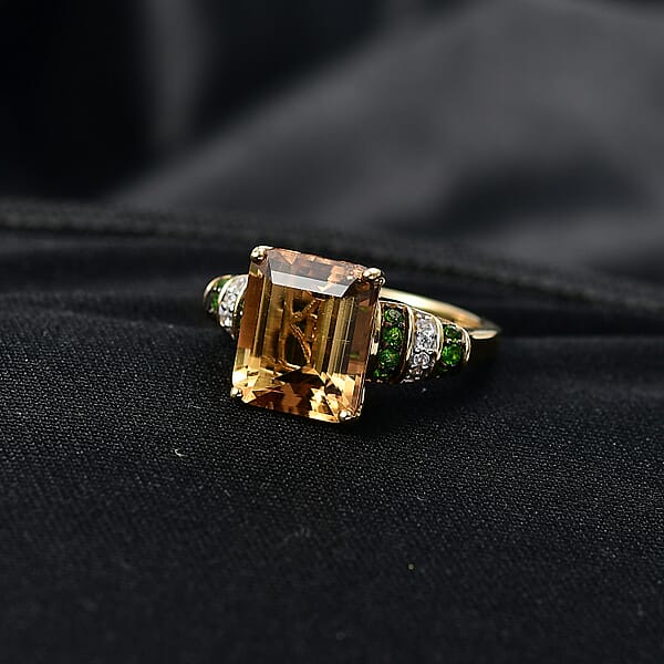 D'Joy Marialite Multi Gemstone Art Deco Ring In 18K Vermeil YG Over Sterling Silver 6.10 Ctw