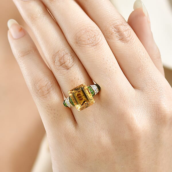 D'Joy Marialite Multi Gemstone Art Deco Ring In 18K Vermeil YG Over Sterling Silver 6.10 Ctw