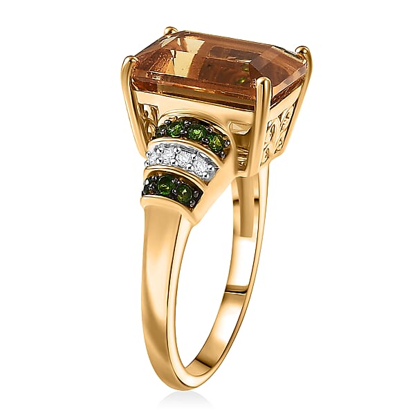 D'Joy Marialite Multi Gemstone Art Deco Ring In 18K Vermeil YG Over Sterling Silver 6.10 Ctw