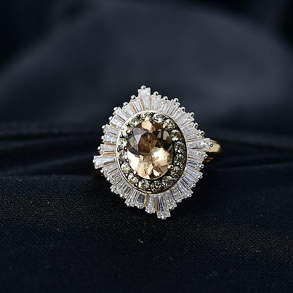 D'Joy Marialite Multi Gemstone Sunburst Ring In 18K Vermeil YG Over Sterling Silver 3.35 Ctw