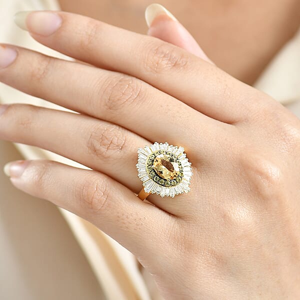D'Joy Marialite Multi Gemstone Sunburst Ring In 18K Vermeil YG Over Sterling Silver 3.35 Ctw