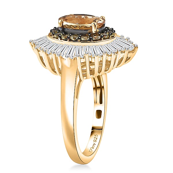 D'Joy Marialite Multi Gemstone Sunburst Ring In 18K Vermeil YG Over Sterling Silver 3.35 Ctw