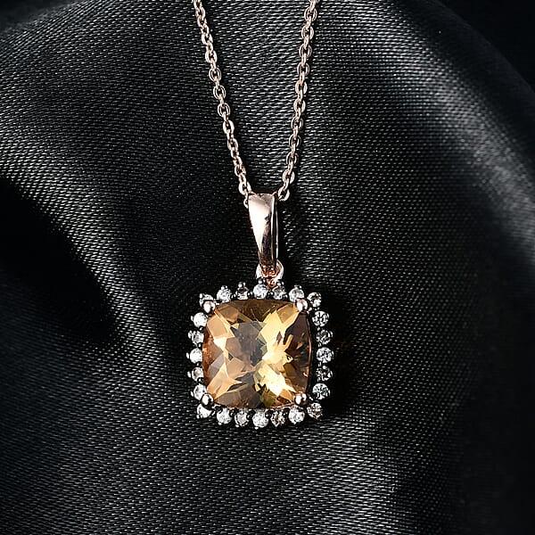 D'Joy Marialite White And Champagne Zircon Art Deco Pendant Necklace In 18K Vermeil RG Over Sterling Silver 3.10 Ctw (20 Inches)
