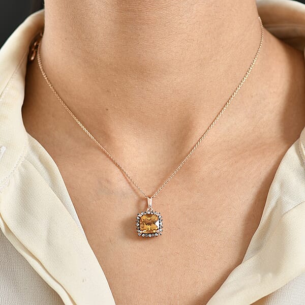 D'Joy Marialite White And Champagne Zircon Art Deco Pendant Necklace In 18K Vermeil RG Over Sterling Silver 3.10 Ctw (20 Inches)