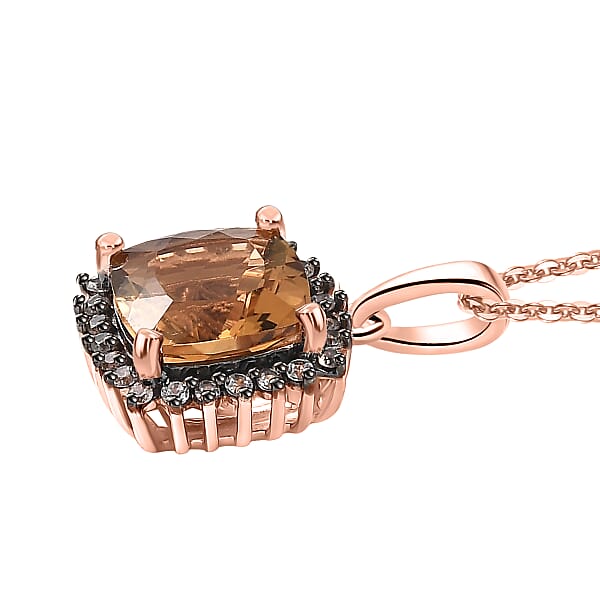 D'Joy Marialite White And Champagne Zircon Art Deco Pendant Necklace In 18K Vermeil RG Over Sterling Silver 3.10 Ctw (20 Inches)