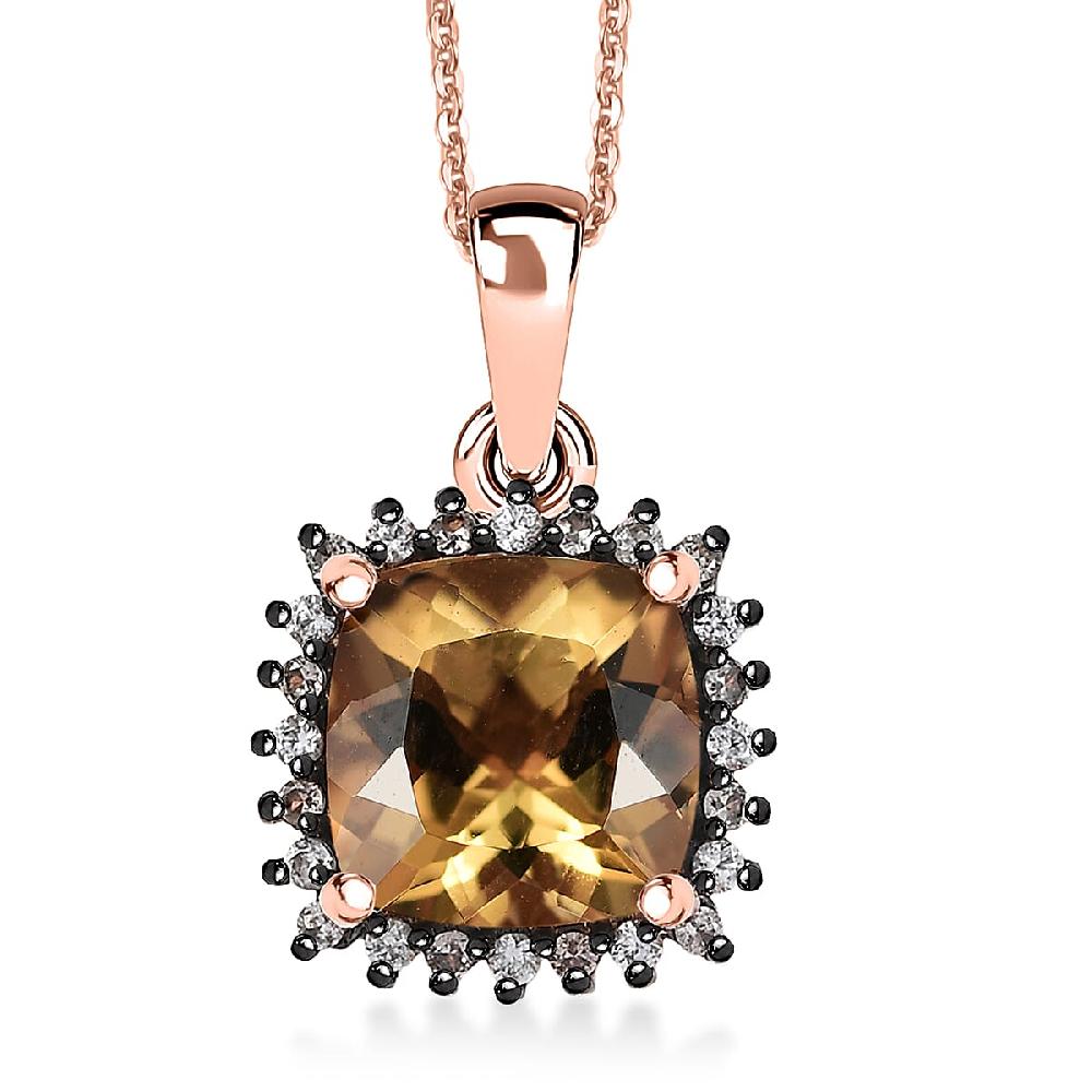 D'Joy Marialite White and Champagne Zircon Art Deco Pendant Necklace in 18K Vermeil RG Over Sterling Silver 3.10 ctw (20 Inches)