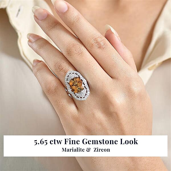 D'Joy Marialite White Zircon Art Deco Ring In Rhodium Over Sterling Silver 5.65 Ctw