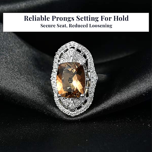 D'Joy Marialite White Zircon Art Deco Ring In Rhodium Over Sterling Silver 5.65 Ctw