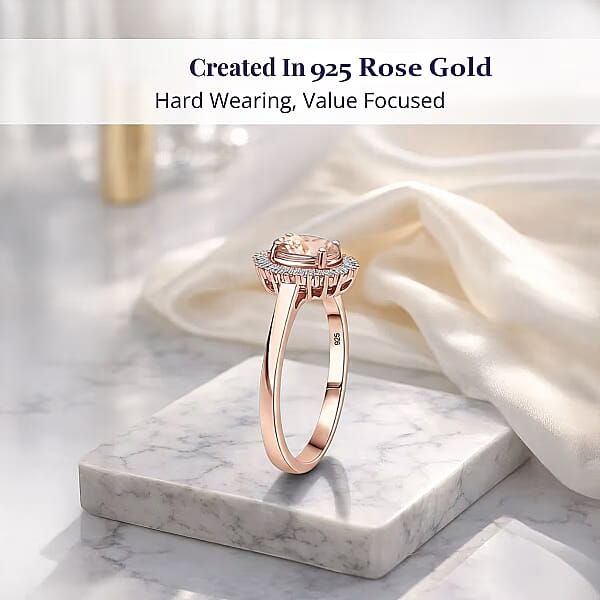 D'Joy Marropino Morganite And Diamond Ring In 18K Vermeil Rose Gold Sterling Silver 1.01 Ctw