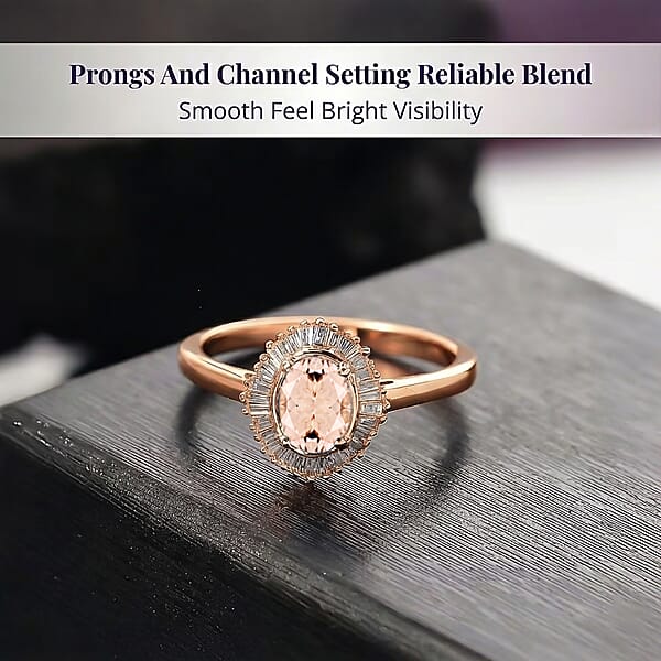D'Joy Marropino Morganite And Diamond Ring In 18K Vermeil Rose Gold Sterling Silver 1.01 Ctw
