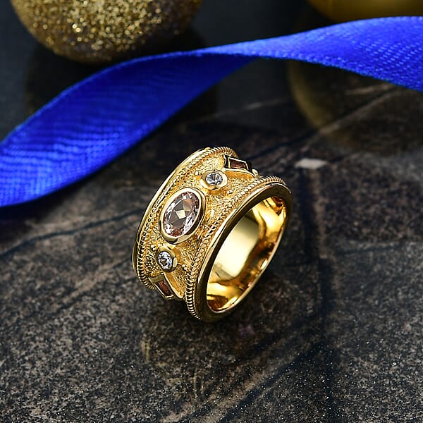 D'Joy Marropino Morganite Multi Gemstone Ring In 18K Vermeil YG Over Sterling Silver 1.15 Ctw