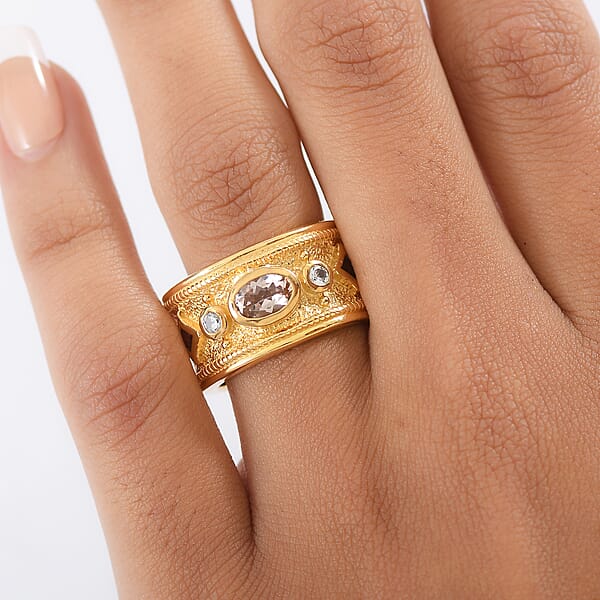 D'Joy Marropino Morganite Multi Gemstone Ring In 18K Vermeil YG Over Sterling Silver 1.15 Ctw