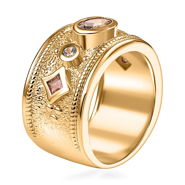 D'Joy Marropino Morganite Multi Gemstone Ring In 18K Vermeil YG Over Sterling Silver 1.15 Ctw
