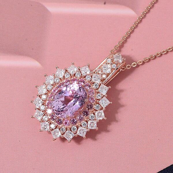 D'Joy Martha Rocha Kunzite And Multi Gemstone 3.80 Ctw Dahlia Bloom Pendant Necklace In 18K Vermeil Rose Gold Over Sterling Silver 20 Inches