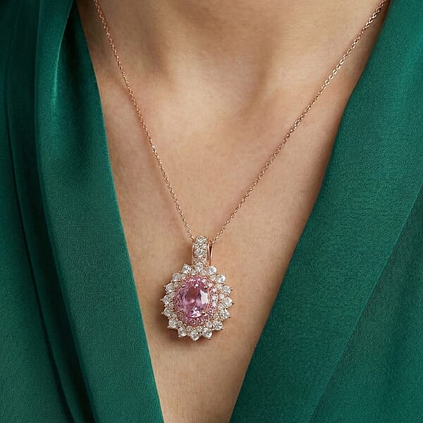 D'Joy Martha Rocha Kunzite And Multi Gemstone 3.80 Ctw Dahlia Bloom Pendant Necklace In 18K Vermeil Rose Gold Over Sterling Silver 20 Inches