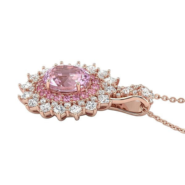 D'Joy Martha Rocha Kunzite And Multi Gemstone 3.80 Ctw Dahlia Bloom Pendant Necklace In 18K Vermeil Rose Gold Over Sterling Silver 20 Inches