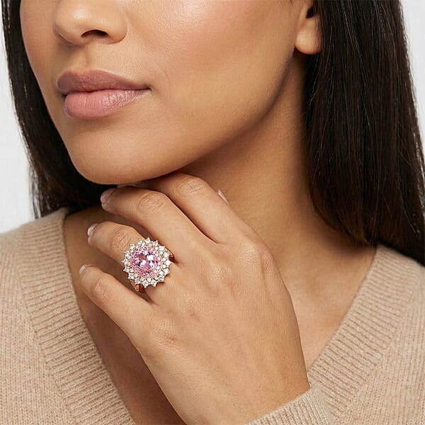 D'Joy Martha Rocha Kunzite And Multi Gemstone 4.00 Ctw Dahlia Bloom Ring In 18K Vermeil Rose Gold Over Sterling Silver
