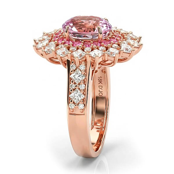D'Joy Martha Rocha Kunzite And Multi Gemstone 4.00 Ctw Dahlia Bloom Ring In 18K Vermeil Rose Gold Over Sterling Silver