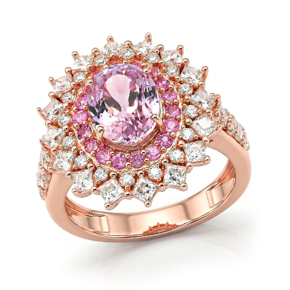 D'Joy Martha Rocha Kunzite and Multi Gemstone 4.00 ctw Dahlia Bloom Ring in 18K Vermeil Rose Gold Over Sterling Silver