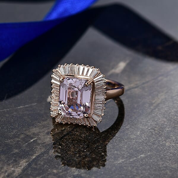 D'Joy Martha Rocha Kunzite Moissanite Ring In 18K Vermeil RG Over Sterling Silver 6.85 Ctw