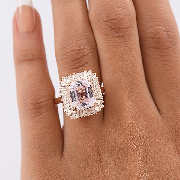 D'Joy Martha Rocha Kunzite Moissanite Ring In 18K Vermeil RG Over Sterling Silver 6.85 Ctw
