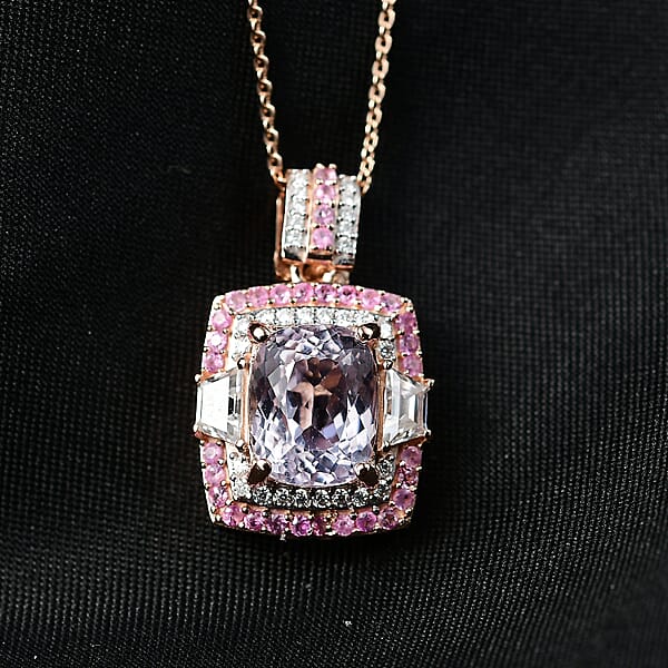 D'Joy Martha Rocha Kunzite Multi Gemstone Pendant Necklace In 18K Vermeil RG Over Sterling Silver 5.10 Ctw (20 Inches)