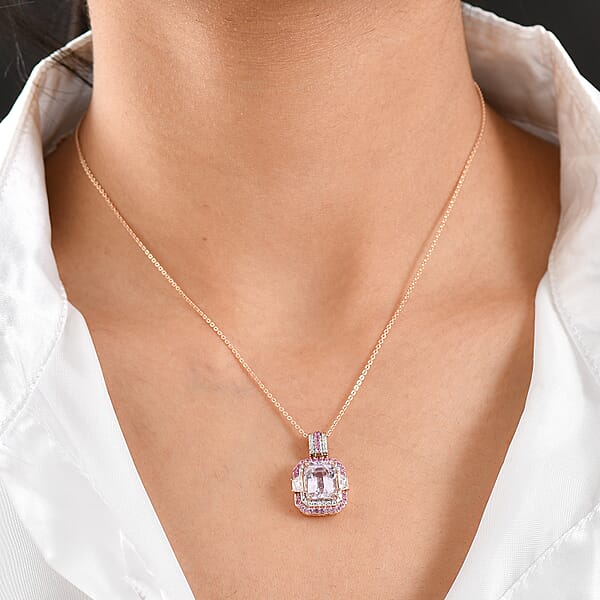 D'Joy Martha Rocha Kunzite Multi Gemstone Pendant Necklace In 18K Vermeil RG Over Sterling Silver 5.10 Ctw (20 Inches)