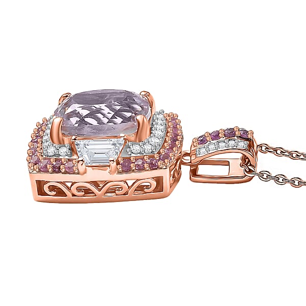 D'Joy Martha Rocha Kunzite Multi Gemstone Pendant Necklace In 18K Vermeil RG Over Sterling Silver 5.10 Ctw (20 Inches)