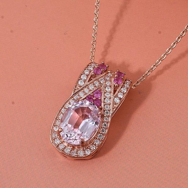 D'Joy Martha Rocha Kunzite Multi Gemstone Pendant Necklace In 18K Vermeil RG Over Sterling Silver 3.25 Ctw (20 Inches)