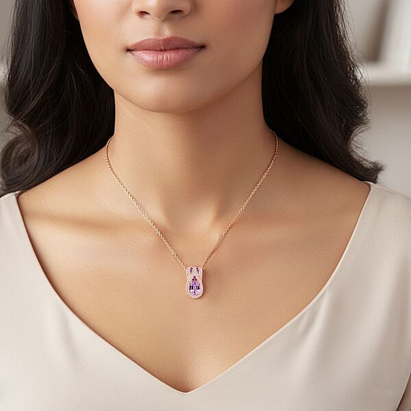 D'Joy Martha Rocha Kunzite Multi Gemstone Pendant Necklace In 18K Vermeil RG Over Sterling Silver 3.25 Ctw (20 Inches)
