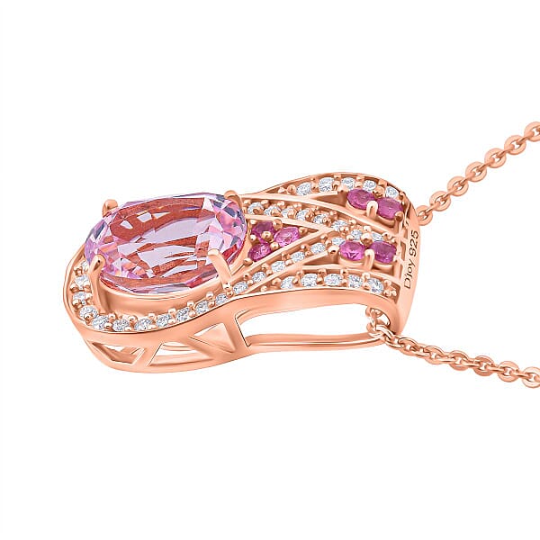 D'Joy Martha Rocha Kunzite Multi Gemstone Pendant Necklace In 18K Vermeil RG Over Sterling Silver 3.25 Ctw (20 Inches)