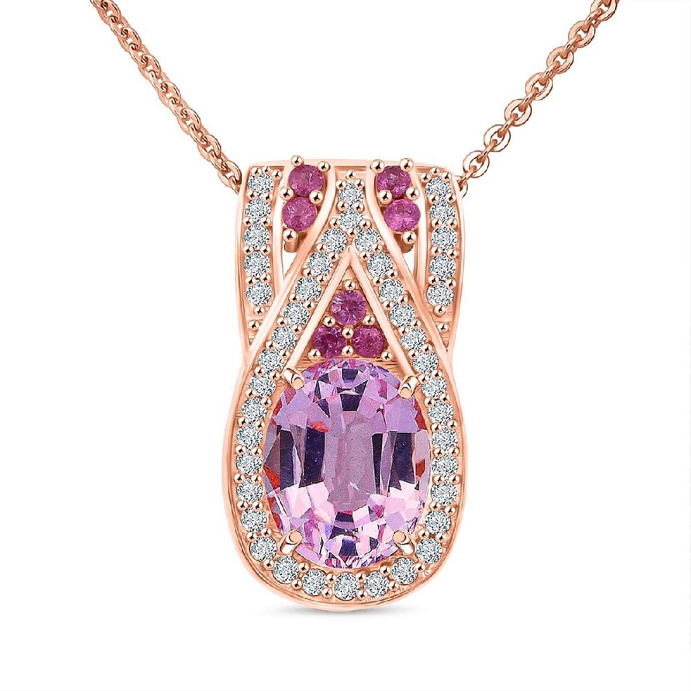 D'Joy Martha Rocha Kunzite Multi Gemstone Pendant Necklace in 18K Vermeil RG Over Sterling Silver 3.25 ctw (20 Inches)
