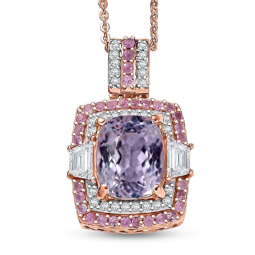 D'Joy Martha Rocha Kunzite Multi Gemstone Pendant Necklace in 18K Vermeil RG Over Sterling Silver 5.10 ctw (20 Inches)
