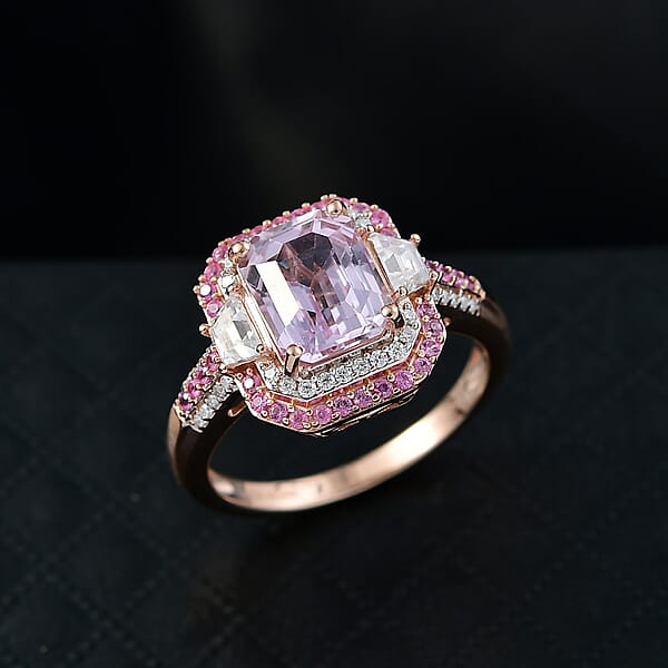 D Joy Martha Rocha Kunzite Multi Gemstone Victorian Era Ring In 18K Vermeil RG Over Sterling Silver 5.40 Ctw
