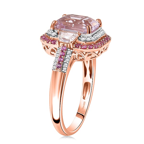 D Joy Martha Rocha Kunzite Multi Gemstone Victorian Era Ring In 18K Vermeil RG Over Sterling Silver 5.40 Ctw